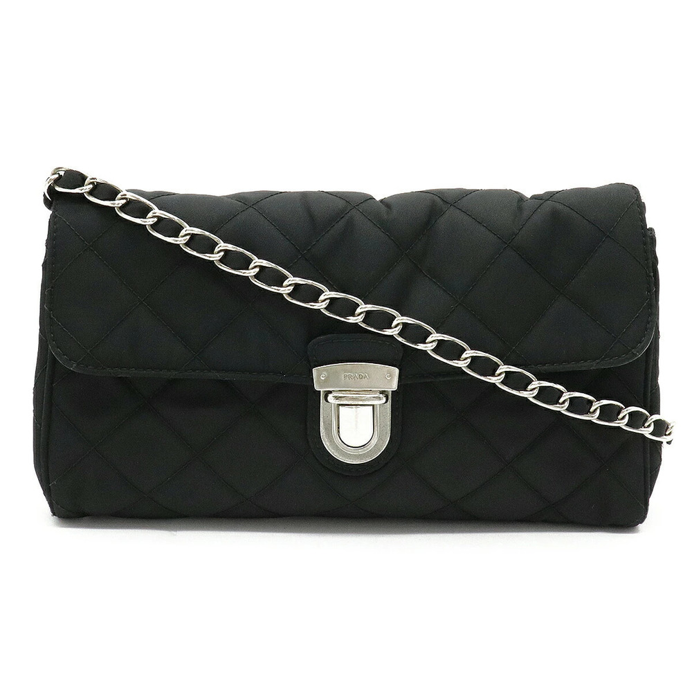 Prada Quilted Chain Shoulder Bag Leather NERO Black